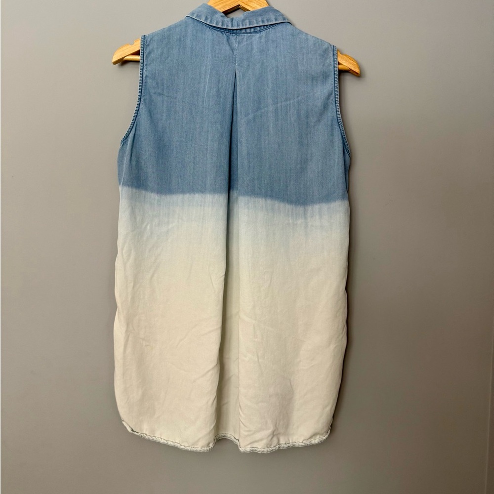 Velvet Heart Sleeveless Dip-Dye Ombré Chambray Loose Flowy Shirt Festival Rodeo - Picture 4 of 6